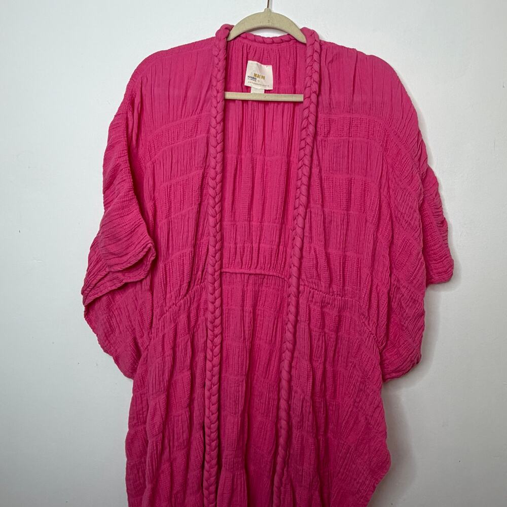Anthropologie Hot Pink Open-Front Textured Kimono Wrap - Picture 4 of 8